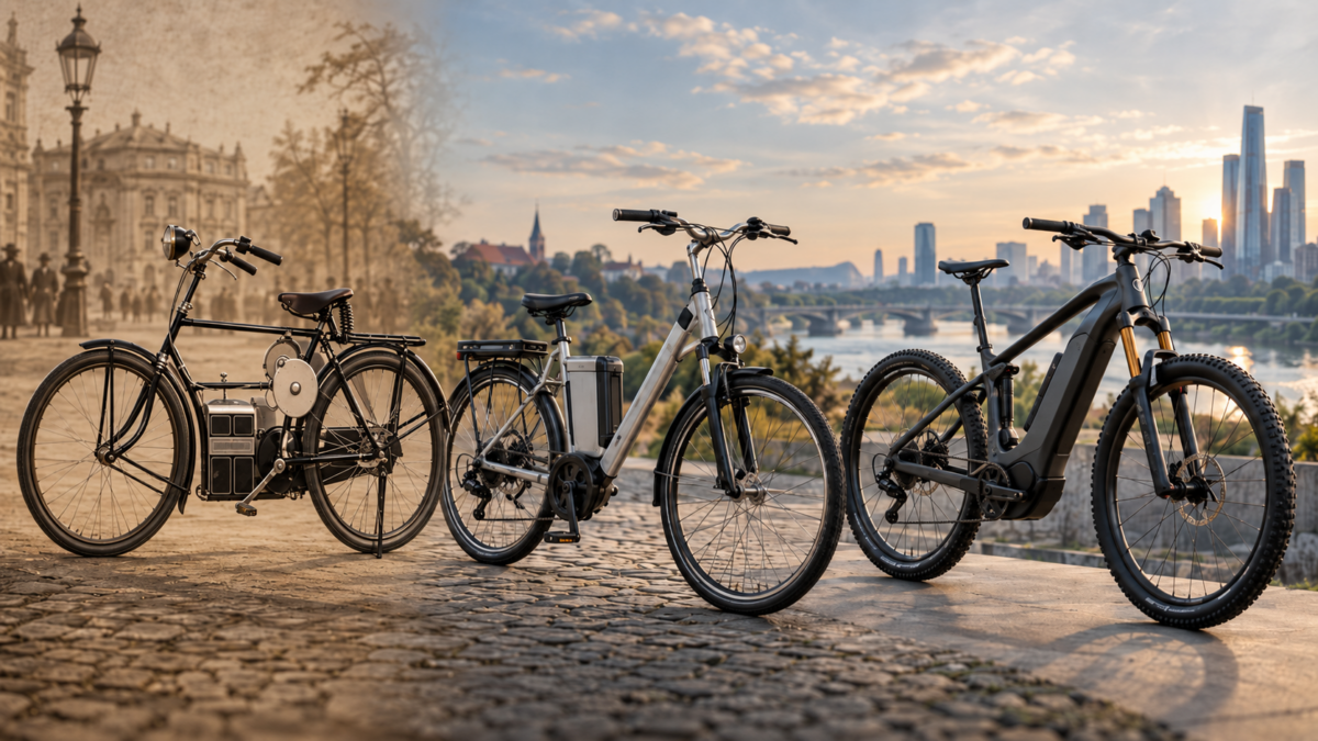 Historia rowerów elektrycznych – od wczesnego prototypu z silnikiem i akumulatorem po nowoczesne rowery elektryczne miejskie i górskie.