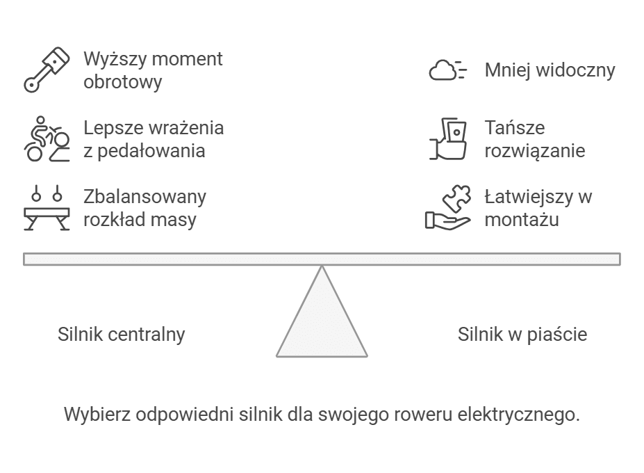 Porównanie konstrukcji silnika centralnego i w piaście w rowerze elektrycznym