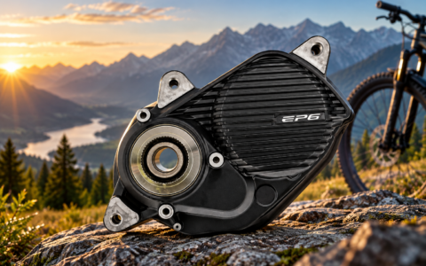 Silnik Shimano EP6 do roweru elektrycznego na tle górskiej trasy