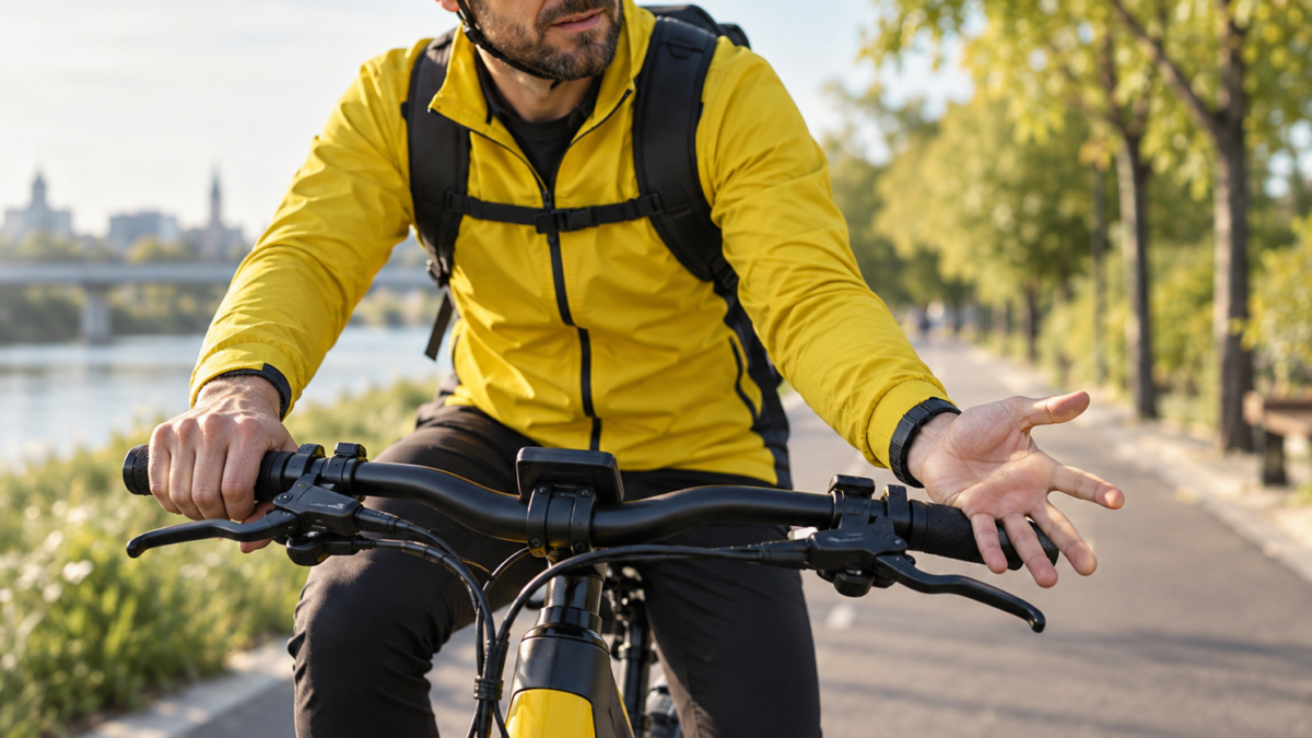 Drętwienie rąk na rowerze – rowerzysta odczuwający mrowienie dłoni podczas jazdy