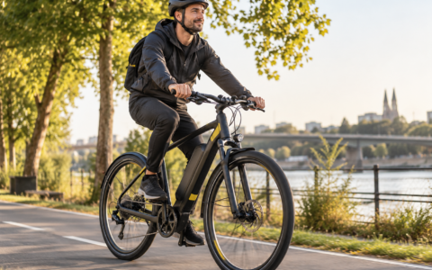 Rowerzysta w kasku jadący na rowerze elektrycznym – bezpieczeństwo i jazda bez kasku 2026