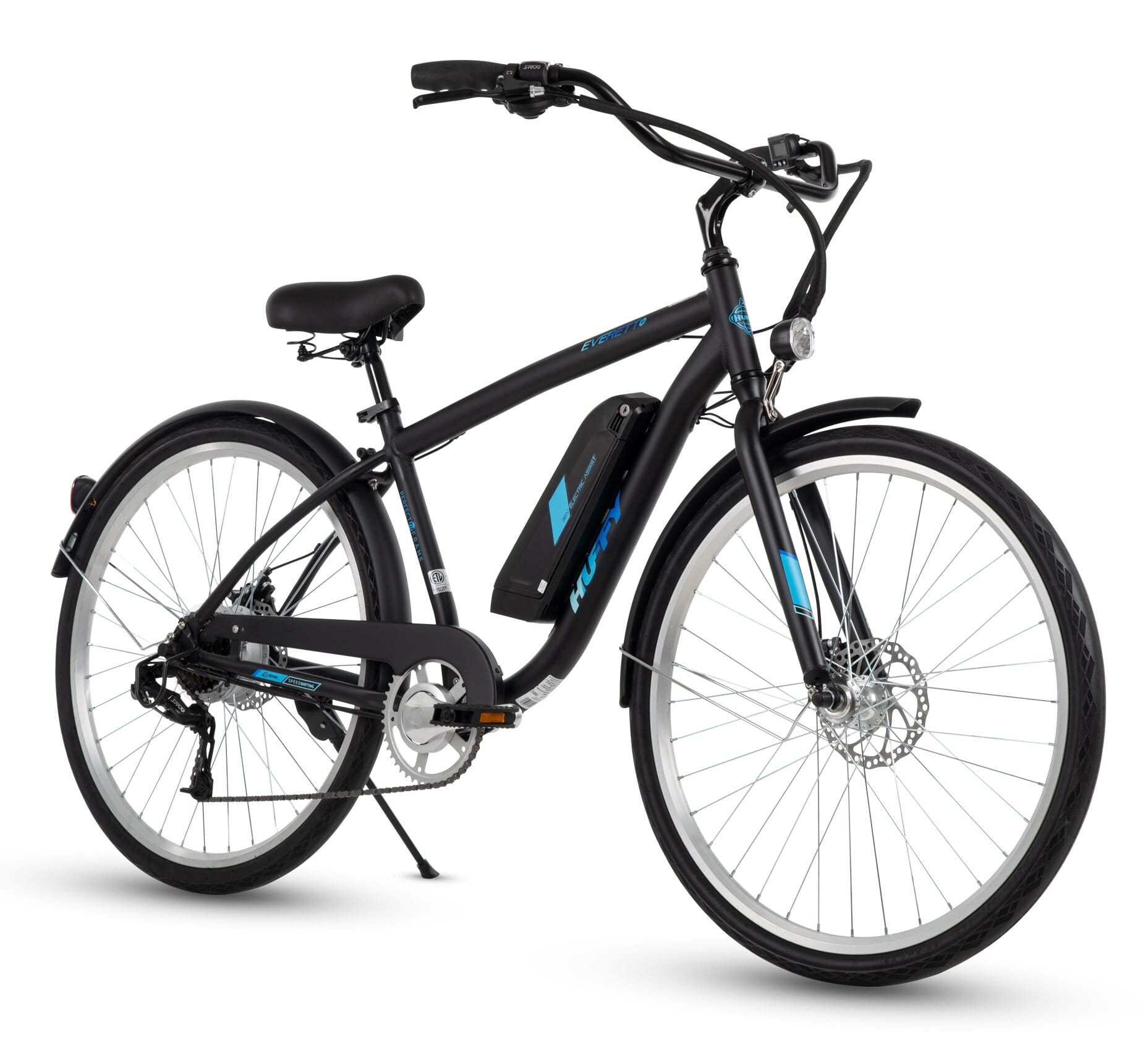 Rower elektryczny HUFFY Everett Plus 27.5 – stylowy i wygodny model miejski, wyposażony w baterię wspomagającą dłuższe przejażdżki oraz hamulce tarczowe dla bezpieczeństwa. Idealny do codziennych dojazdów i rekreacyjnych wycieczek po mieście.