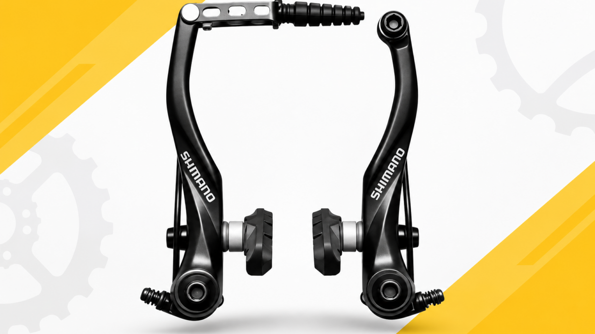 Hamulce V-brake Shimano w rowerze elektrycznym – hamulce obręczowe na tle Pozdrower.pl