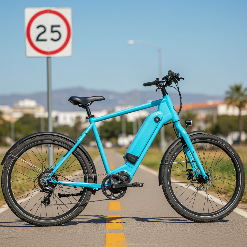 Maksymalna prędkość roweru elektrycznego – e-bike na ścieżce rowerowej z ograniczeniem do 25 km/h.