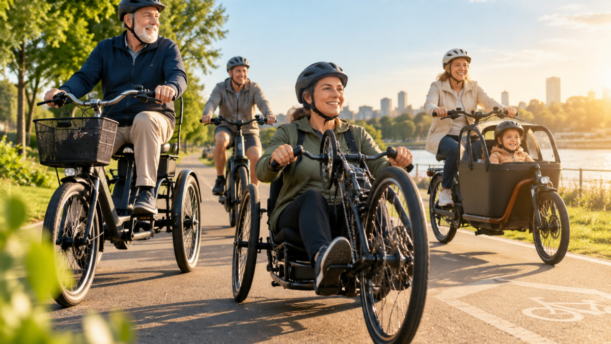 Rower elektryczny dla osoby z niepełnosprawnością – handbike i rower trójkołowy na trasie rowerowej