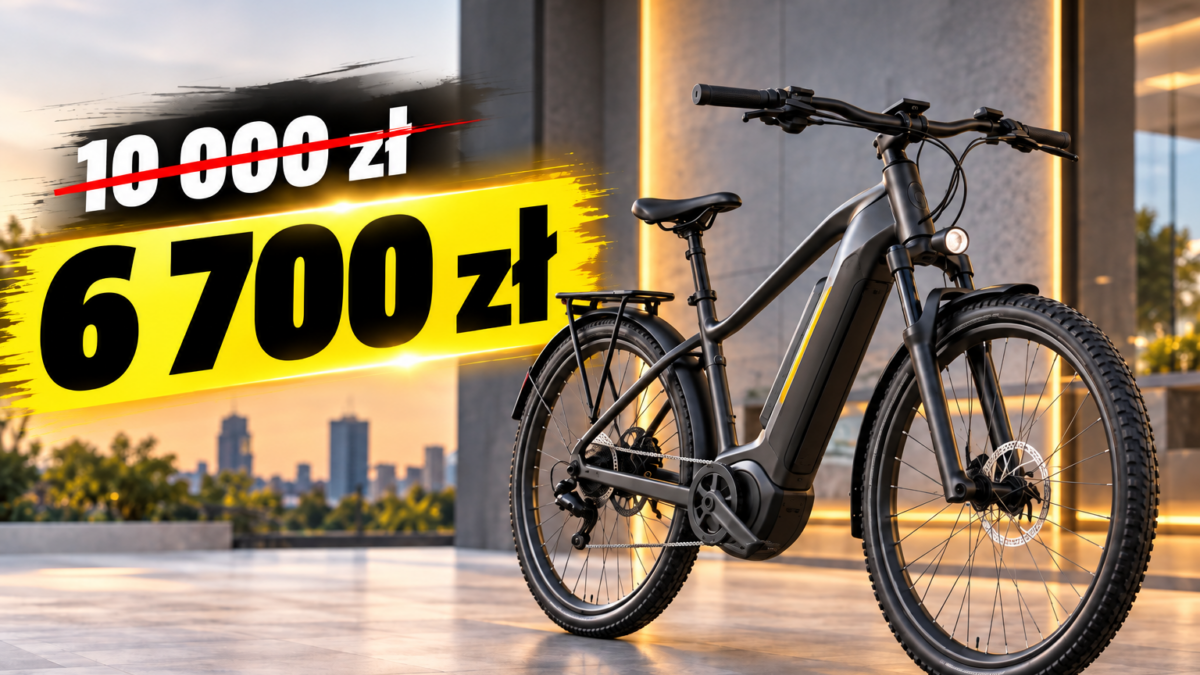 Rower elektryczny w promocji – cena obniżona z 10 000 zł do 6 700 zł.