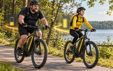 Rowerzyści o różnej masie na rowerach elektrycznych – wpływ wagi na zasięg baterii