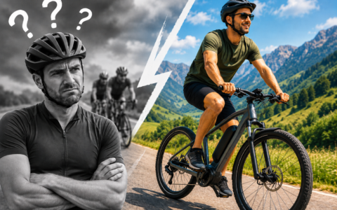 Rowerzysta na rowerze elektrycznym obok tradycyjnego rowerzysty – spór o to, czy e-bike to oszustwo