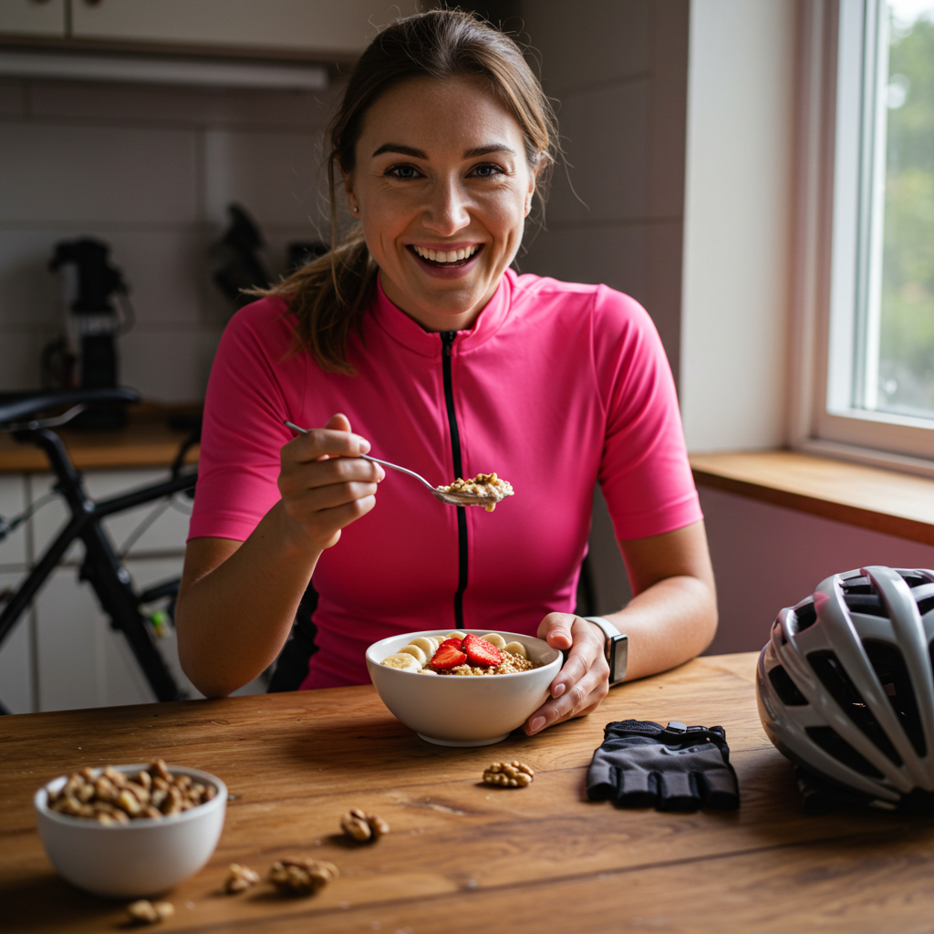 Co zjeść przed wycieczką rowerową? Owsianka z owocami i orzechami to lekki, energetyczny posiłek idealny przed jazdą.
