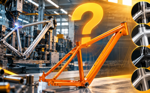 Produkcja ram rowerowych w fabryce – spawanie metalowej ramy i gotowa rama rowerowa