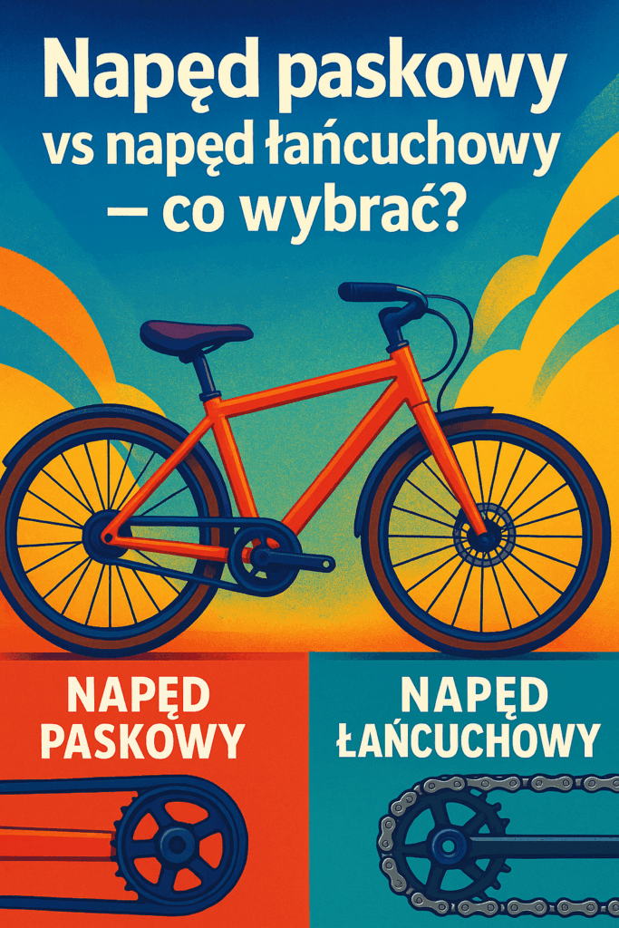 Napęd paskowy czy łańcuchowy w rowerze elektrycznym okladka artykułu, rower oraz pasek i łancuch