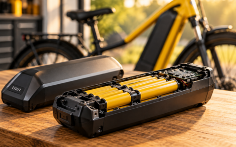 Regeneracja baterii rowerowej – otwarta bateria e-bike z widocznymi ogniwami i BMS-em