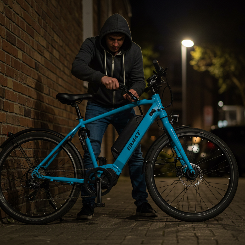 złodziej próbujący ukraść rower - Ubezpieczenie roweru elektrycznego