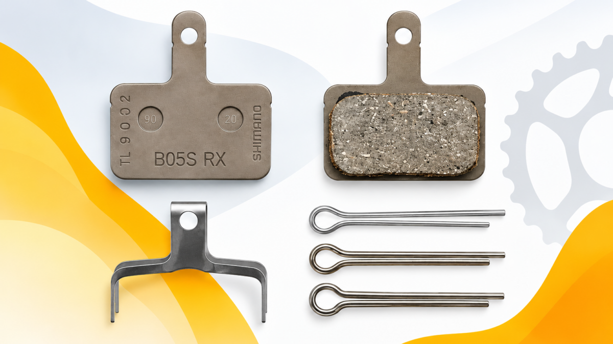 Klocki hamulcowe Shimano B05S RX do roweru elektrycznego na tle w kolorystyce Pozdrower