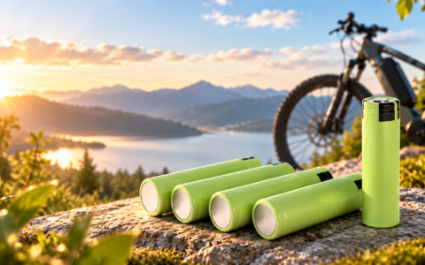 Ogniwa 18650 do baterii roweru elektrycznego na tle e-bike’a