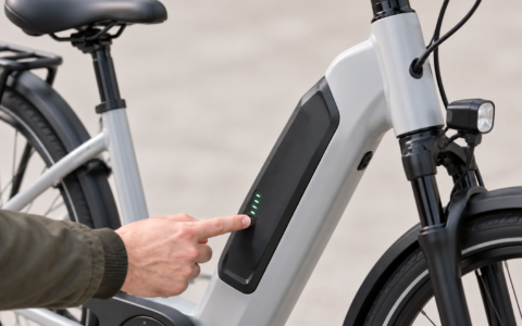 Sprawdzanie poziomu naładowania baterii w rowerze elektrycznym bez aplikacji na nowoczesnym rowerze miejskim