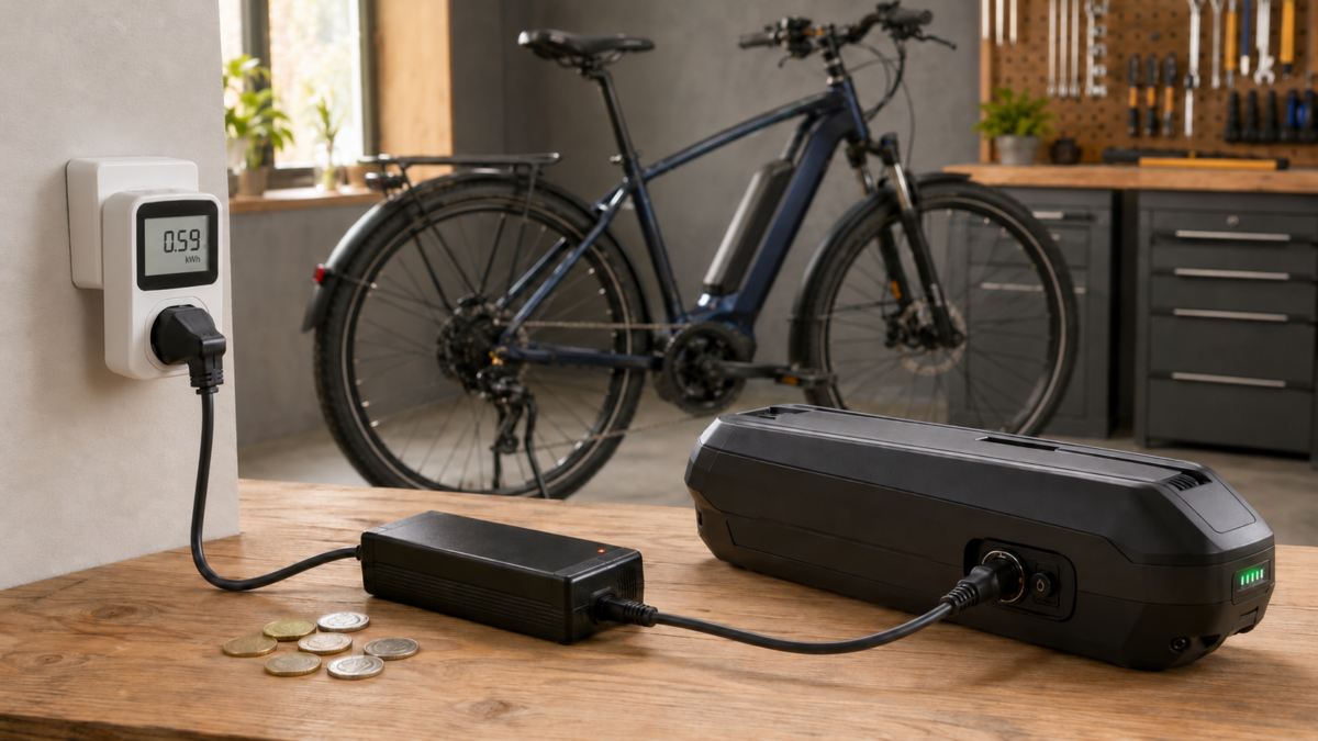 Koszt ładowania baterii roweru elektrycznego mierzony miernikiem energii