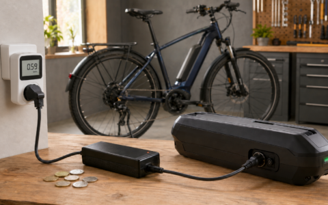 Koszt ładowania baterii roweru elektrycznego mierzony miernikiem energii