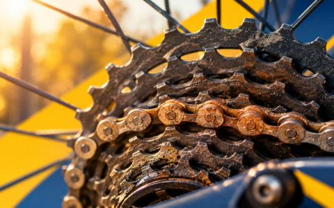 Zardzewiały łańcuch i kaseta roweru – korozja napędu rowerowego