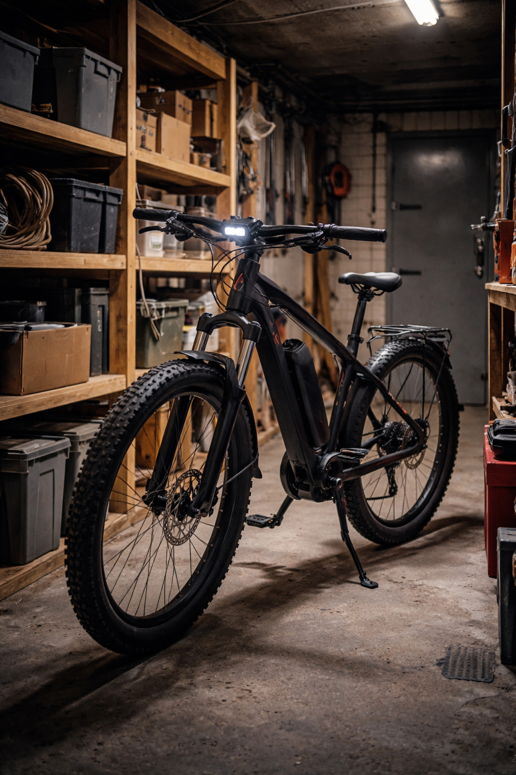 Rower elektryczny przechowywany w piwnicy w bloku mieszkalnym – przykład miejsca, gdzie właściciele trzymają e-bike. Czy rower elektryczny można trzymać w piwnicy w bloku?