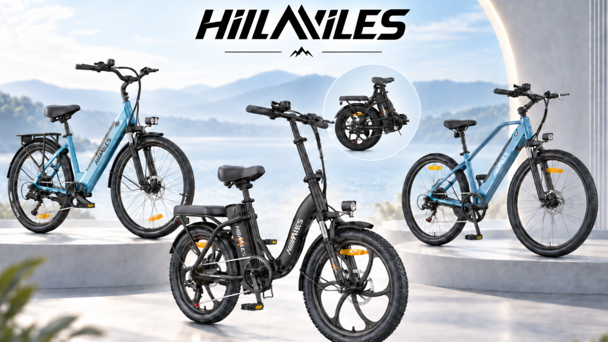 Okładka artykułu o marce Hillmiles z modelami MileCity 1, MilePort 1 i MileTrail 1 oraz logo Hillmiles