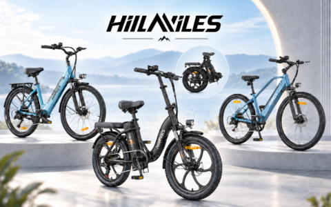 Okładka artykułu o marce Hillmiles z modelami MileCity 1, MilePort 1 i MileTrail 1 oraz logo Hillmiles