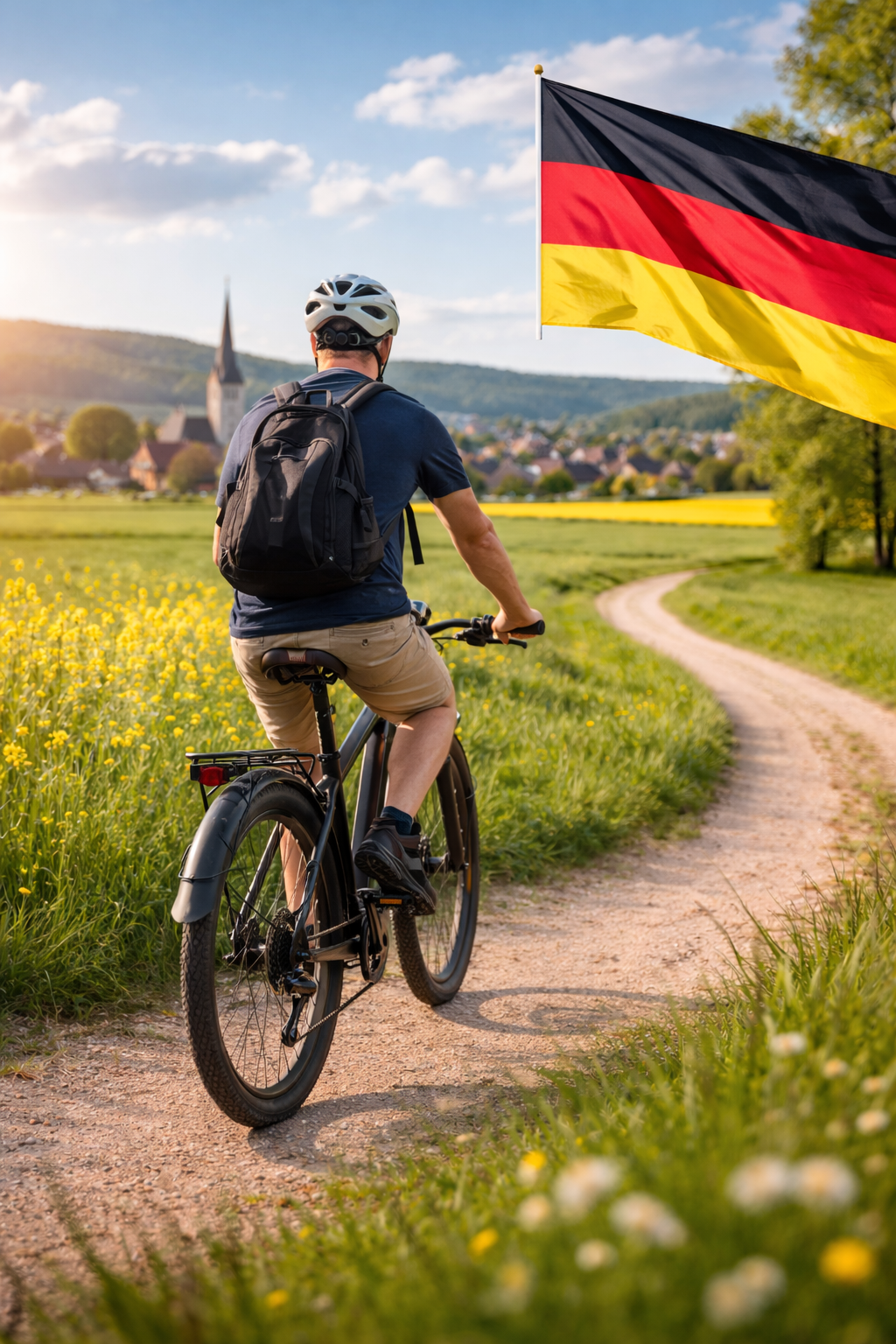 Rower elektryczny w Niemczech podczas jazdy po wiejskiej trasie – przepisy i turystyka rowerowa