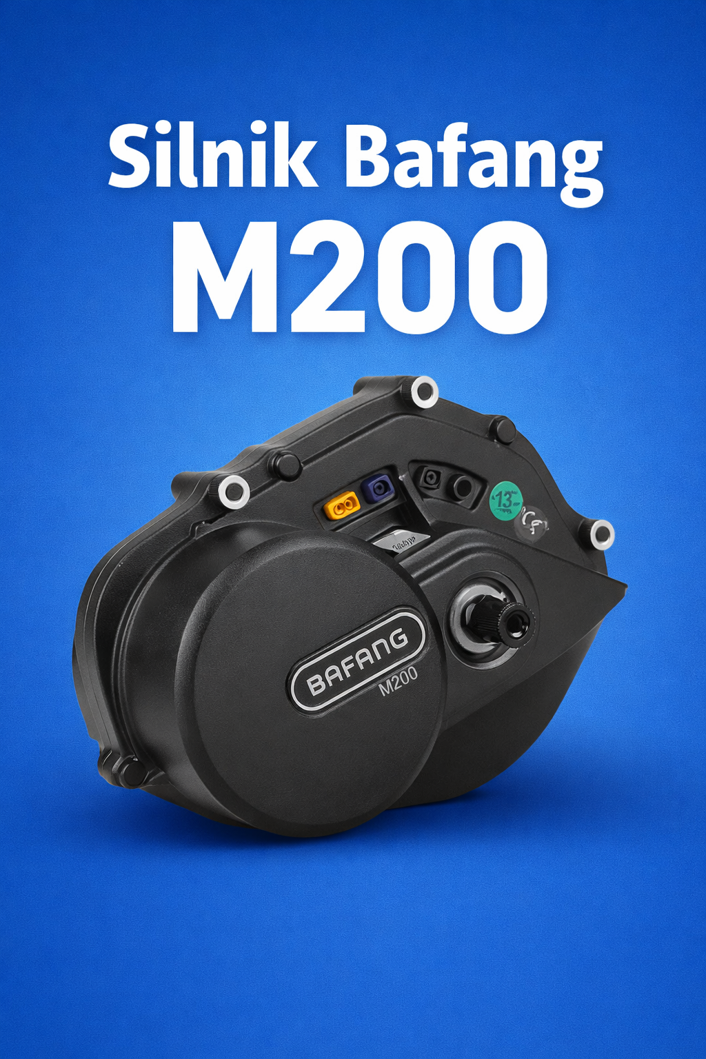 Silnik Bafang M200 na niebieskim tle