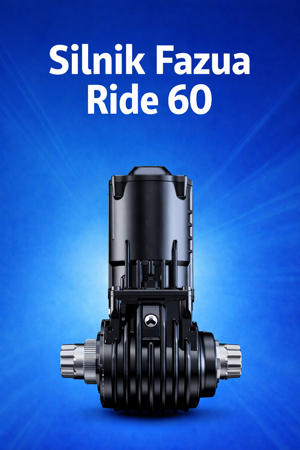 Silnik Fazua Ride 60 – widok od przodu lekkiego silnika centralnego do roweru elektrycznego, czarna kompaktowa obudowa z żebrowanym dolnym modułem i mocowaniami po bokach