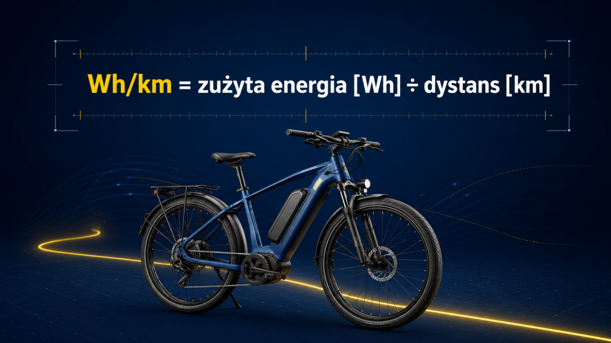 Rower elektryczny ze wzorem Wh/km do obliczania zużycia energii na kilometr