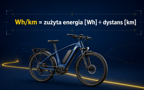 Rower elektryczny ze wzorem Wh/km do obliczania zużycia energii na kilometr
