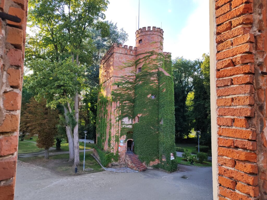 Zabytkowa baszta w Zespole Pałacowo-Parkowym w Żmigrodzie