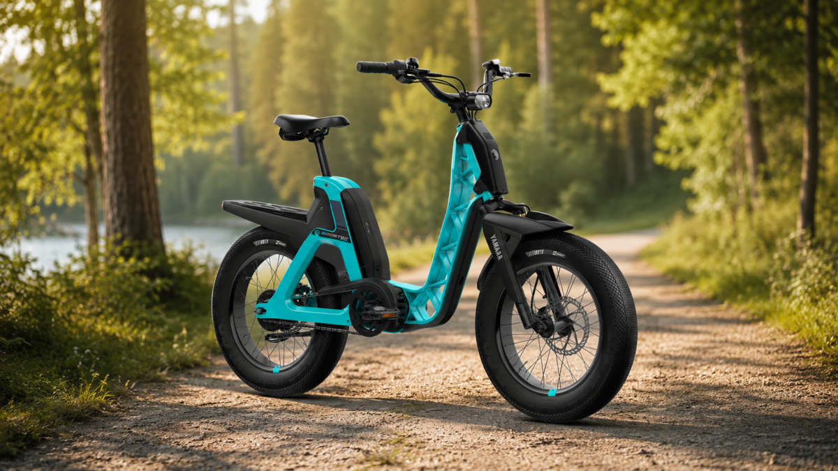 Turkusowy Yamaha Booster na leśnym szlaku