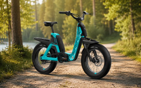 Turkusowy Yamaha Booster na leśnym szlaku