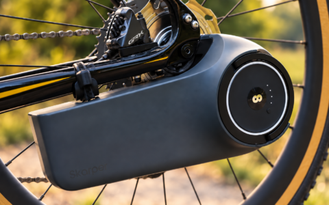 Skarper eBike Drive System zamontowany przy tylnym kole roweru gravelowego – napęd i DiskDrive w zbliżeniu