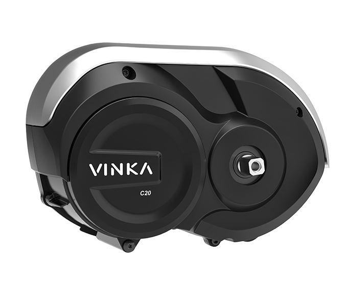Silnik centralny Vinka C20 do roweru elektrycznego, czarna obudowa z logo producenta